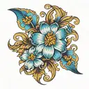 blue aster and fleur de lis tattoo design idea