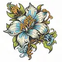 blue aster and fleur de lis tattoo design idea