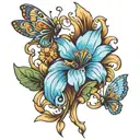 blue aster and fleur de lis tattoo design idea