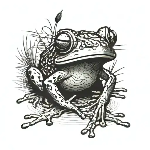 A sleek and minimalist tattoo of a frog wearing a samurai helmet, blending your love for nature and Japanese aesthetics tattoo design idea