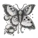 moth with Cresent moon. jewls and pearls hangung from moon. mushrooms and gothic  tattoo design idea