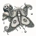 moth with Cresent moon. jewls and pearls hangung from moon. mushrooms and gothic  tattoo design idea