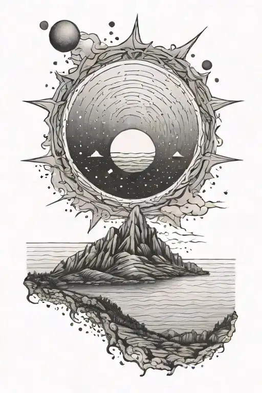 A dotwork tattoo of the moon shining over the cliffs of San Diego tattoo design idea