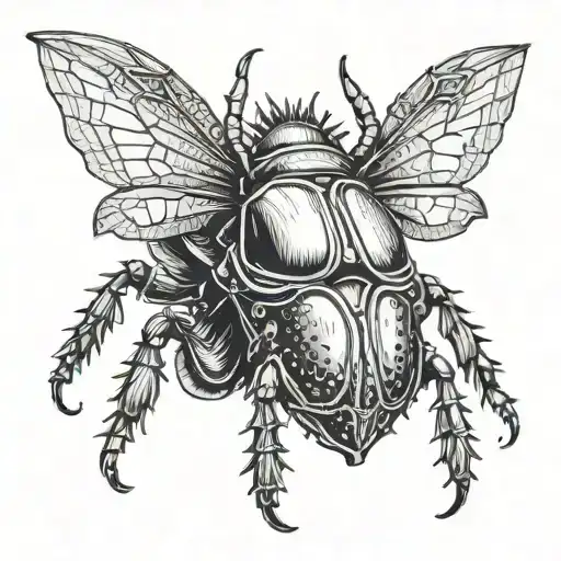 flying spiked rhinoceros beetle   tattoo design idea