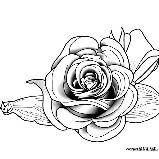 fine line tulip and rose crossing with each other whole flower  tattoo design idea