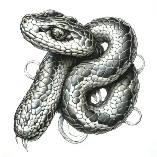 snake wrapped around forearm biting tattoo design idea