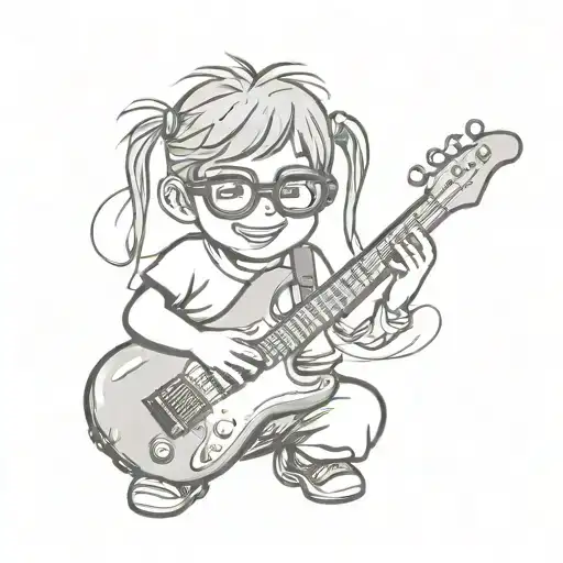 electro guitar and glasses child playing tattoo design idea
