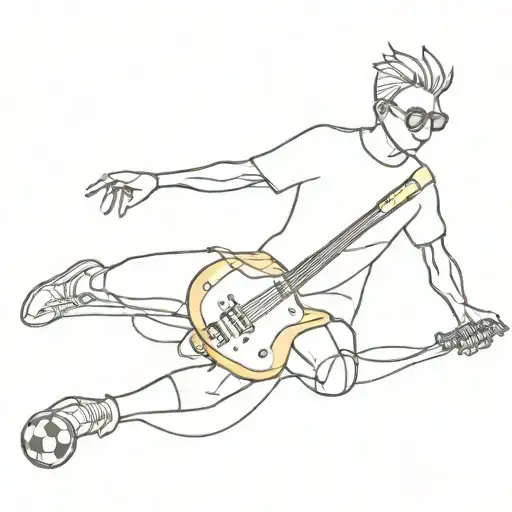 electro guitar and glasses Man playing soccer tattoo design idea