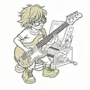 electro guitar and glasses child playing tattoo design idea