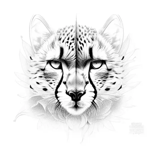 cheetah with chrysanthemum flowers tattoo design idea