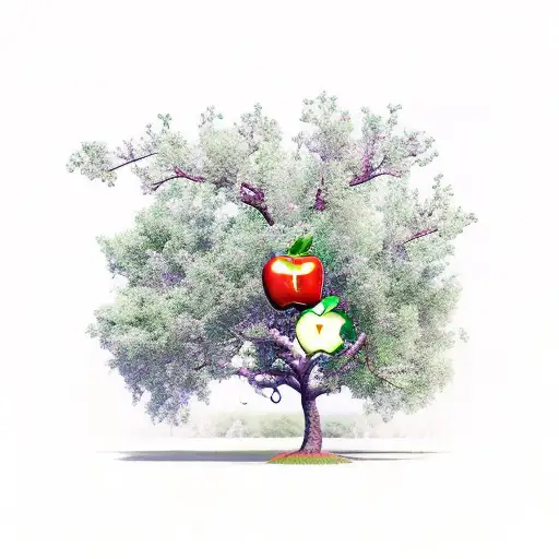 garden of Eden apple tree with Eve eating the apple and looks like an Instagram model tattoo design idea