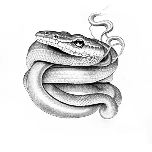 realistic snake ramskull smoke tattoo design idea