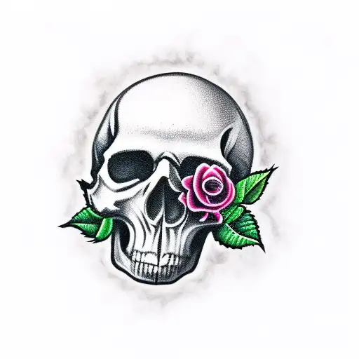 Smokey skull with roses tattoo design idea