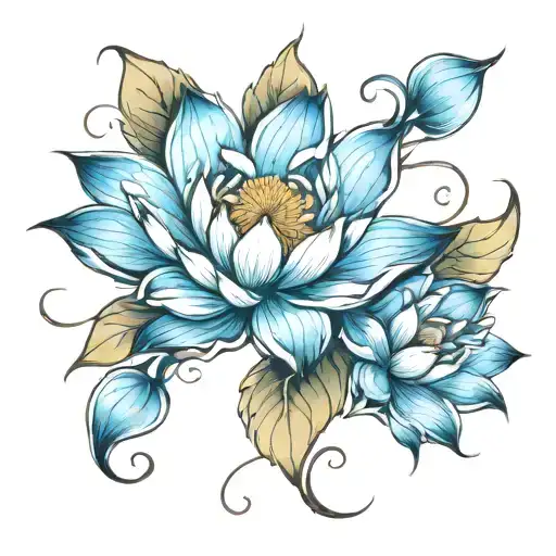 blue lotus flower large tattoo design idea