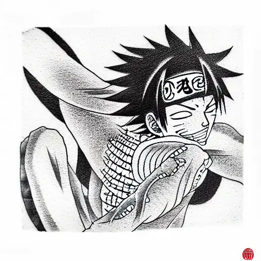Arm tattoo with Luffy from one piece, naruto uzumaki and Ichigo kurosaki tattoo design idea