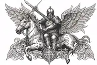 knight with a crown and halo over His head also crows between His sword tattoo design idea