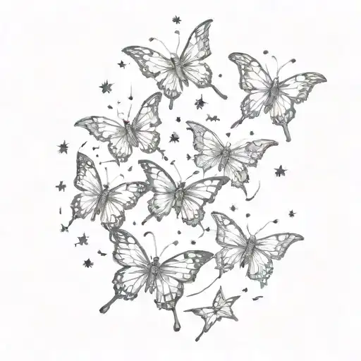 decaying butterflies with stars scattered tattoo design idea