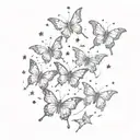 decaying butterflies with stars scattered tattoo design idea