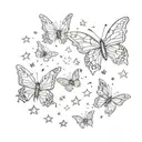 decaying butterflies with stars scattered tattoo design idea