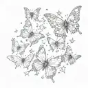 decaying butterflies with stars scattered tattoo design idea
