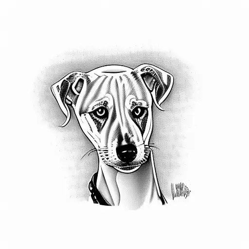 white whippet dog with fully black eyes tattoo design idea