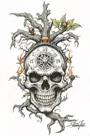 tree spider clock skull tattoo design idea