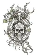 tree spider clock skull tattoo design idea