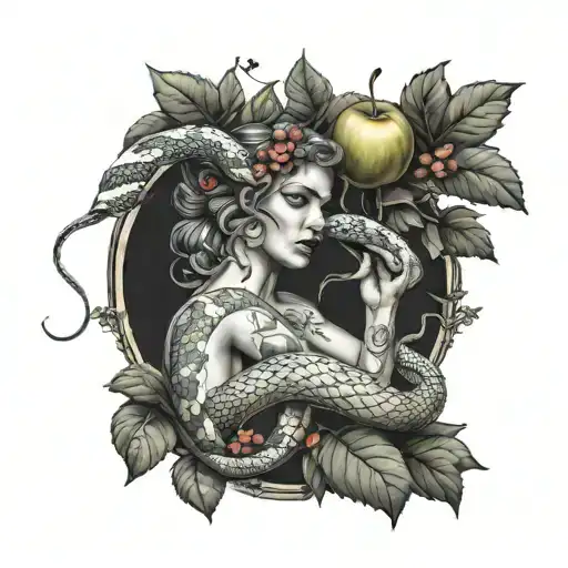 Lilith snake and apple tree tattoo design idea