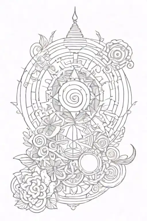 Design a tattoo that symbolizes unity with a mix of intuition symbols and Indonesia vibes, in connection with energie  tattoo design idea