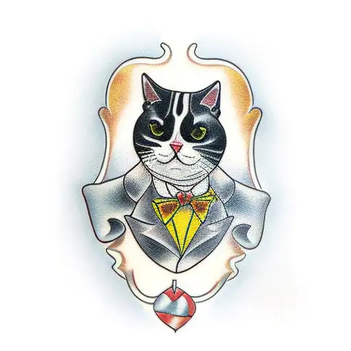 fat tuxedo cat tattoo design idea