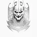 joker playing card, with Samurai warriors behind it tattoo design idea