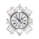 A Roman numeral clock with the numbers 7, 6, 0, 5, and 1 forming the shape of a heart tattoo design idea