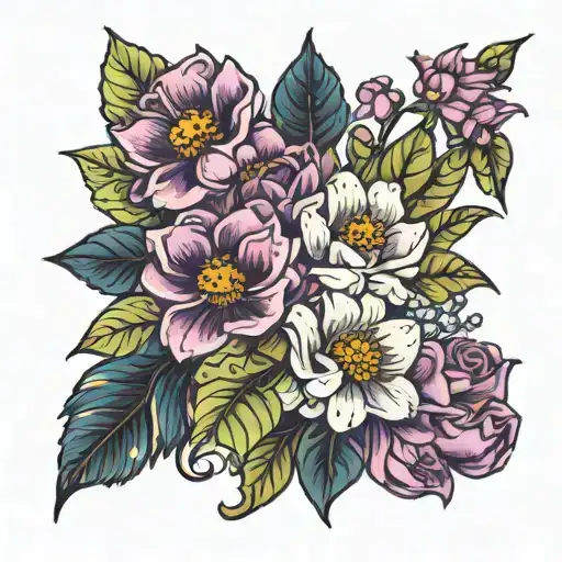 May June August September November birth flower bouquet tattoo design idea
