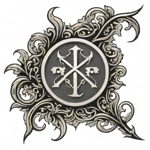 chi rho and filigree vine intertwined tattoo design idea