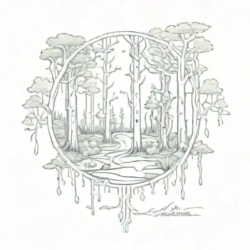 Design a forest scene with hidden reminders of mortality for a nature-themed Memento Mori tattoo tattoo design idea