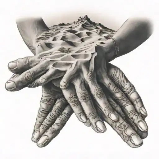 hands holding a sand dune combined  tattoo design idea