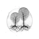 two trees with skeleton trunks love tattoo design idea