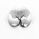two trees with skeleton trunks love tattoo design idea