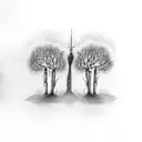 two trees with skeleton trunks love tattoo design idea