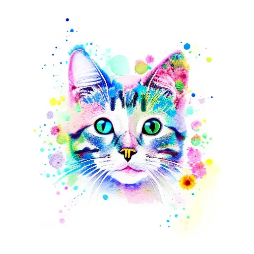 watercolor cat made of colorful flowers tattoo design idea