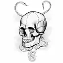 skull with a snake tattoo design idea