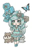 Barbie, bluey tv show, minecraft tattoo design idea