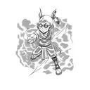 A tattoo design combining elements from Hunter x Hunter and Avatar the Last Airbender in a futuristic Japan setting tattoo design idea