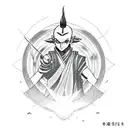 A tattoo design combining elements from Hunter x Hunter and Avatar the Last Airbender in a futuristic Japan setting tattoo design idea