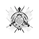 A tattoo design using elements from Hunter x Hunter in a futuristic Japan setting tattoo design idea