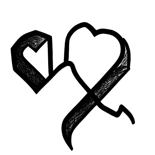draw a fine line heart with the letters A and B tattoo design idea