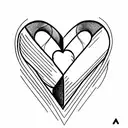 three hearts side by side, drawn with the letters A and B, and linked with a continuous  black fine line. tattoo design idea