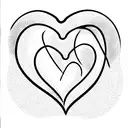 three hearts side by side, drawn with the letters A and B, and linked with a continuous  black fine line. tattoo design idea