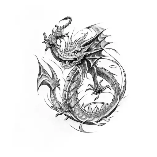 cancer mix dragon tattoo design idea