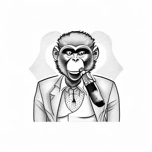 Mafia boss monkey smoking a cigar tattoo design idea